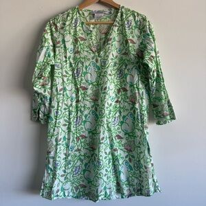 Gretchen Scott Design green floral tunic top size small